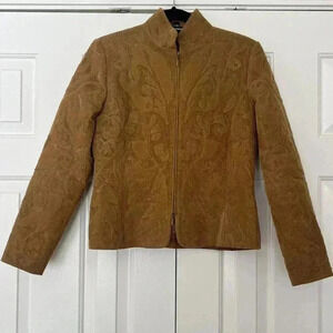Linda Allard Ellen Tracy Jacket Full Zip Corduroy/Wool Patch Brown Size Petite 6